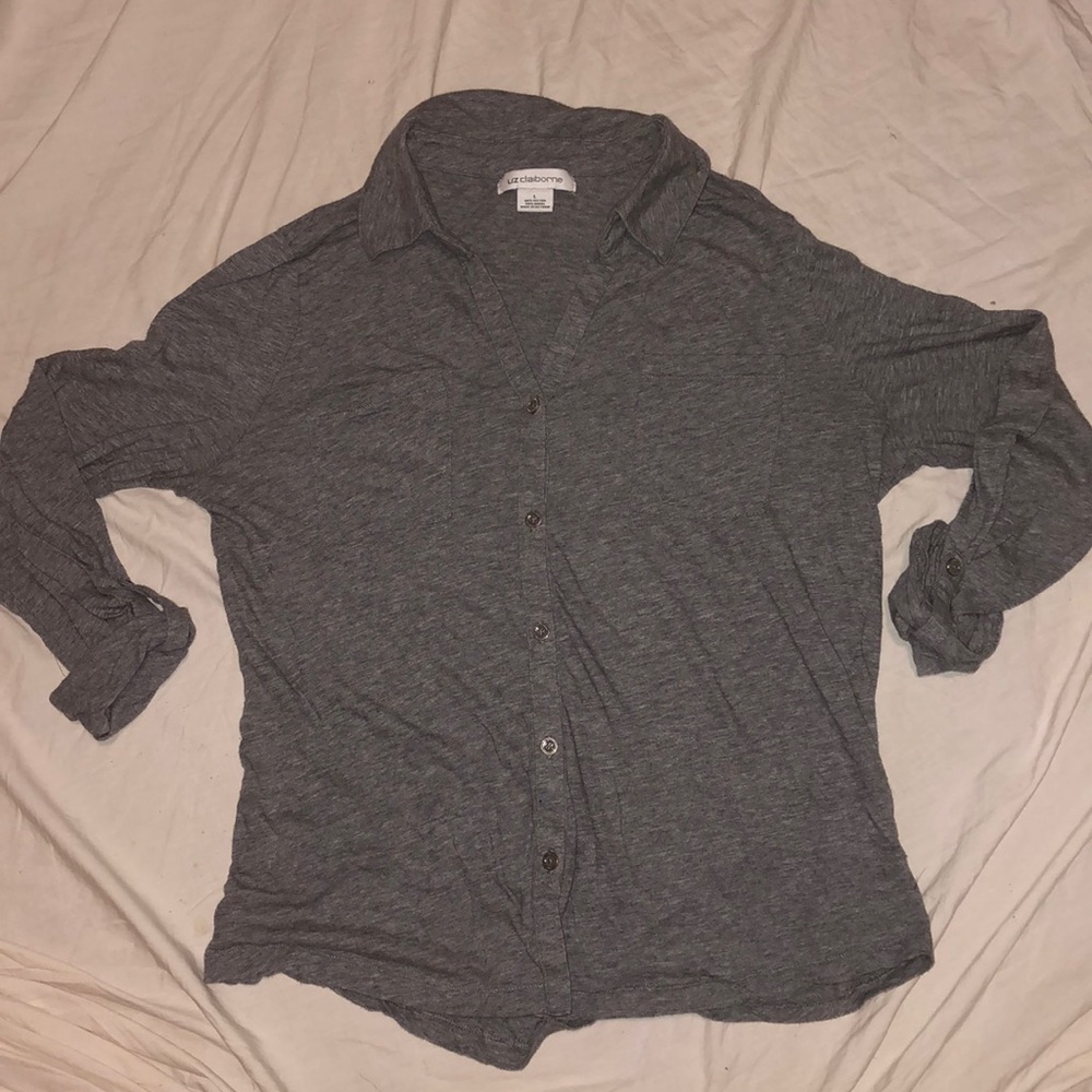 Liz Claiborne Gray three-quarter sleeve shirt
